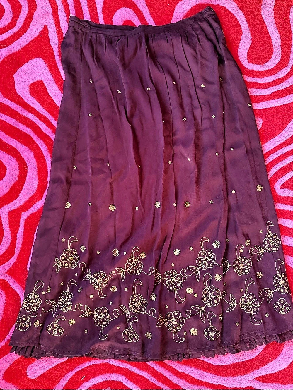 April Cornell Purple Embroidered Sequin Maxi Skirt M